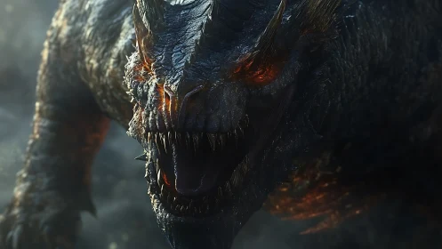 Ferocious horned dragon rendered with detailed textured scales