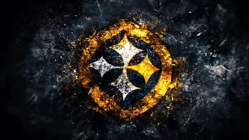 Geometric emblem with four-pointed star motif remains centered