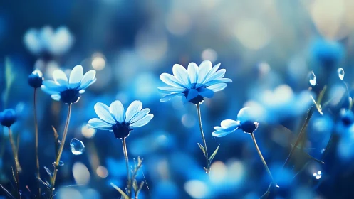 Blue Daisies with Bokeh: Photorealistic Depth-of-Field Study.