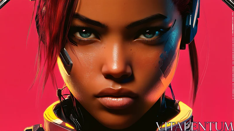 Futuristic gamer heroine with glowing cyber headset portrait.