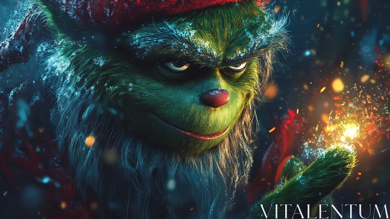 Mischievous green trickster conjures a crooked Christmas spark.