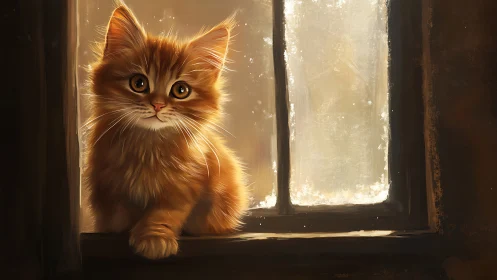 Golden Kitten by the Window Brings Warmth and Wonder