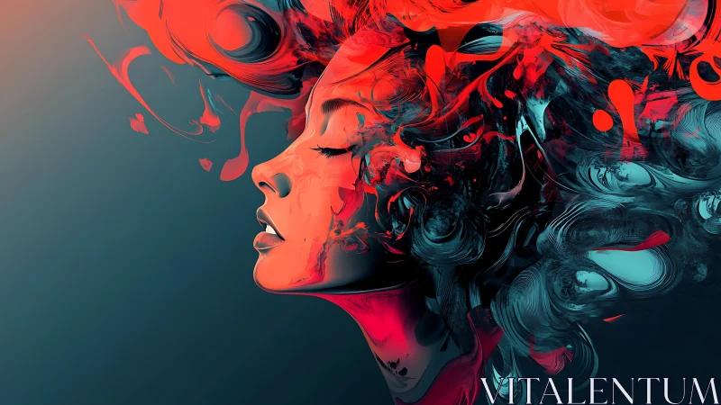 Side profile female portrait with abstract fluid forms.