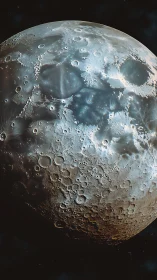 Lunar surface close-up in high-contrast photorealistic relief.