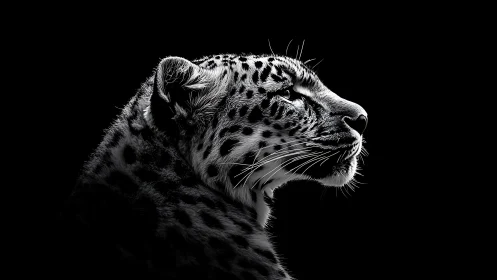 High contrast leopard profile in monochrome low key lighting