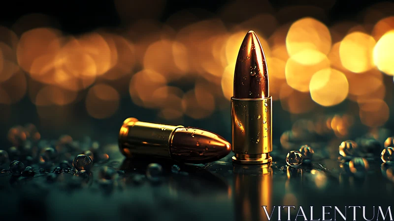 Gilded bullets bask under bokeh lights of dangerous glamour.