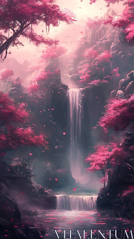 Velvet petal falls over a hidden crimson valley cascade.