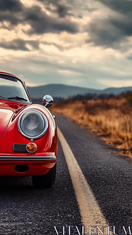 Crimson classic coupe claims the open road at sundown