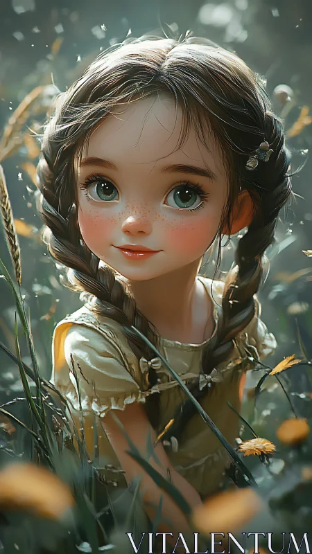 Freckled meadow dreamer listens to sunlight between dandelions