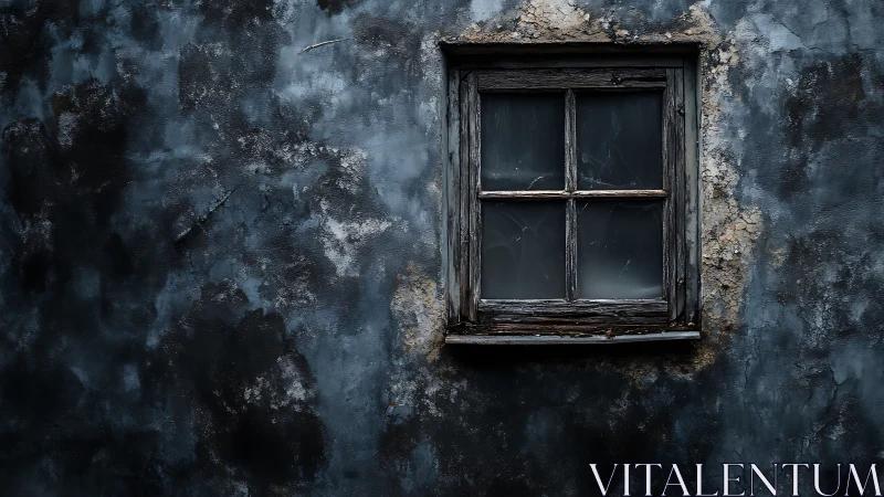 Weathered wooden window anchors a moody, textured facade study