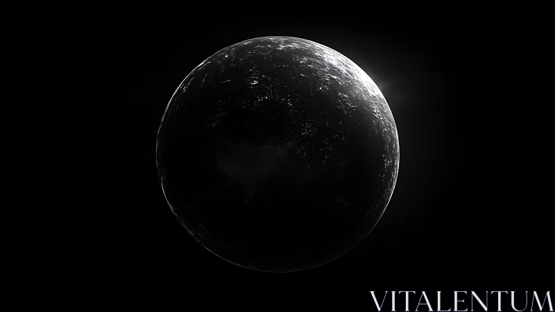 Dark exoplanet rendered with grazing rim light and high contrast shading