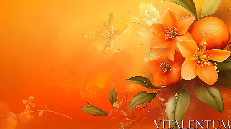 Orange blossoms and citrus cluster in glowing gradient bloom.