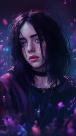 Digital portrait shows young person amid defocused florals