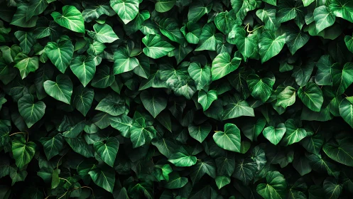 Lush emerald ivy leaves create a calm, vibrant green wall