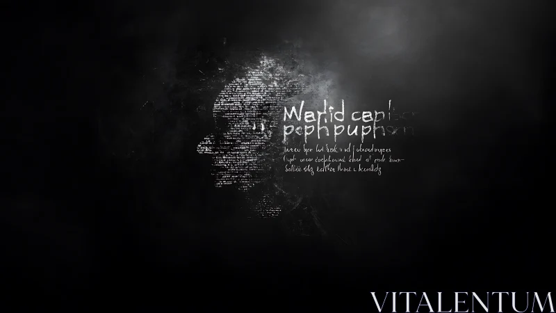 Typographic human profile on dark abstract digital ground.