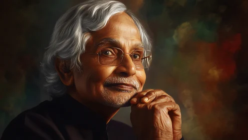 Gentle elder’s thoughtful smile in a warm, glowing portrait.