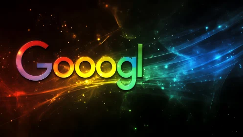 Chromatic sci‑fi wordmark with luminous spectral energy trails