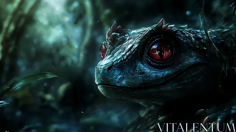 Bioluminescent jungle toad with crimson reptilian eyes.