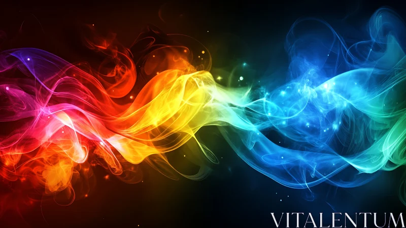 Radiant multicolor energy ribbons flow across dark space