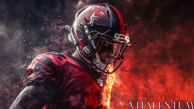 Focused football player glowing with fiery game day energy.