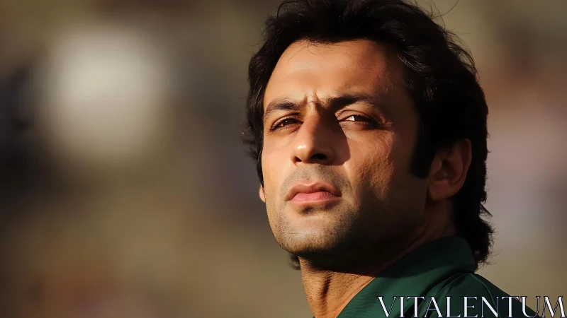 Thoughtful man gazes into warm light with steady resolve