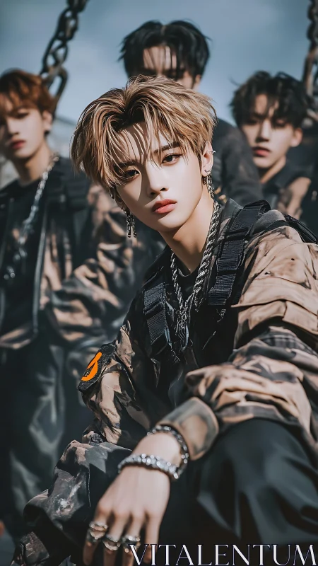 Tactical streetwear portrait of stylized youth squad leader.