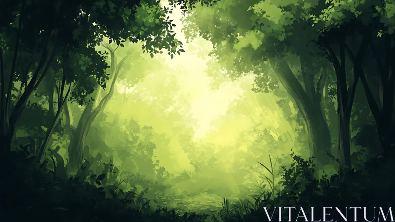 Luminous Forest Pathway Bathed in Golden Sunlight