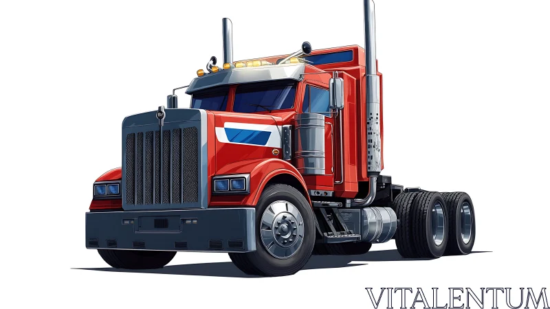 High-fidelity digital rendering of articulated red highway tractor.