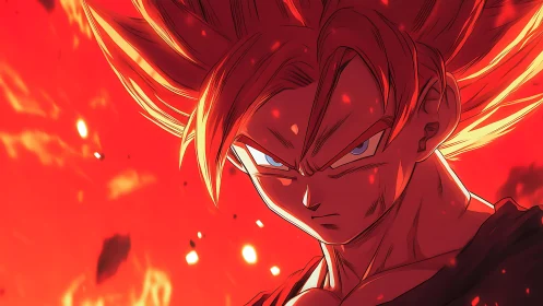 Intense anime warrior portrait rendered in dramatic red lighting