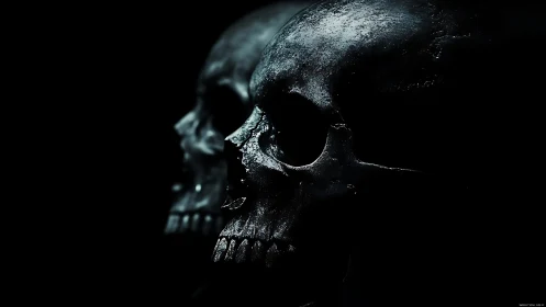Photoreal skull study in low‑key chiaroscuro side profile lighting.