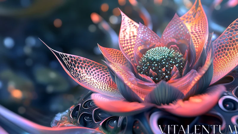 Glowing fractal lotus unfolds delicate metallic dream petals