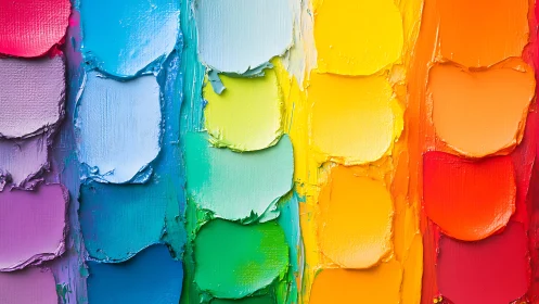 Bold rainbow oil swatches create textured abstract spectrum.