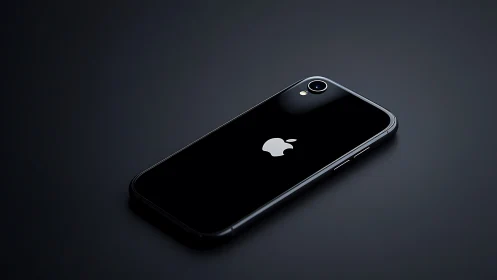 iPhone XR Black Smartphone Angled Against Dark Grey Background