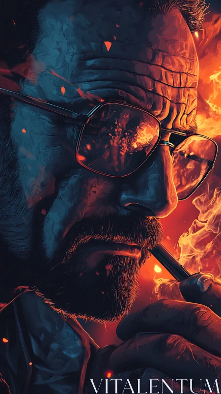 Smoldering portrait captures a reflective man in glowing firelight