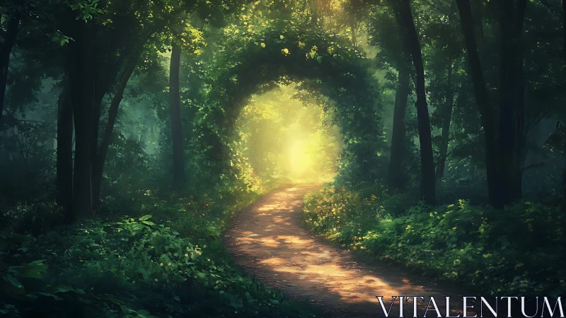 Forest Path with Glowing Light.