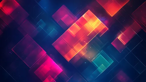 Glowing neon squares drifting softly through a midnight dream.