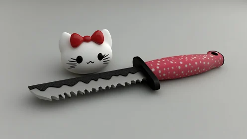 Cute Cat-Head Knife with Polka-Dot Handle.