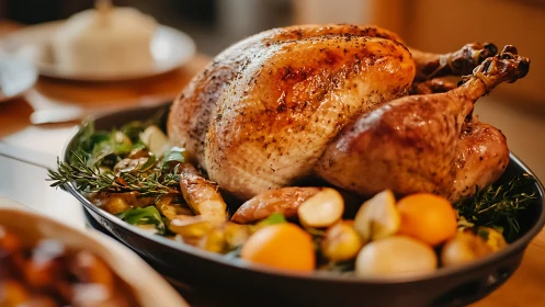 Golden roast turkey reigning over herbs, citrus, and comfort.