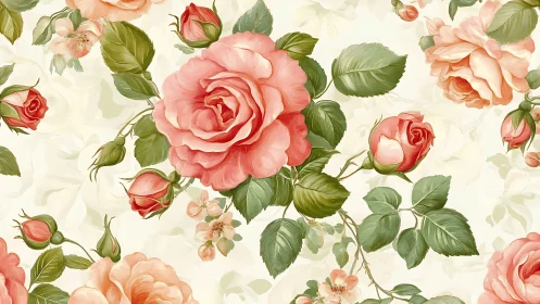 Botanical Floral Pattern with Roses and Foliage.