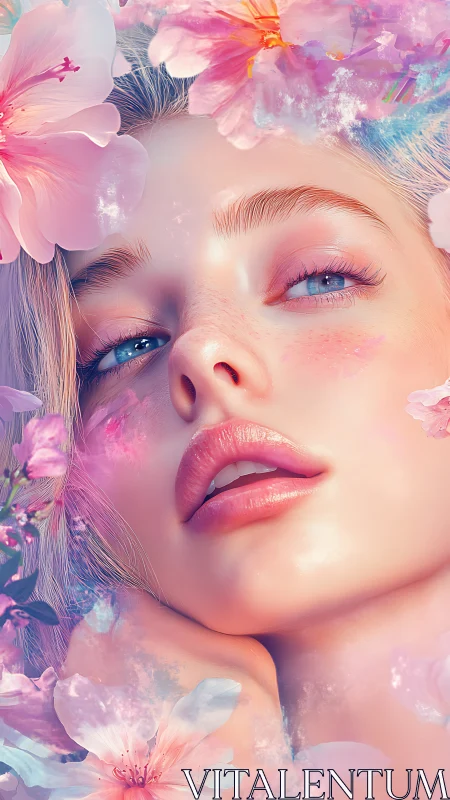 Dreamy pastel portrait merges feminine beauty and spring bloom