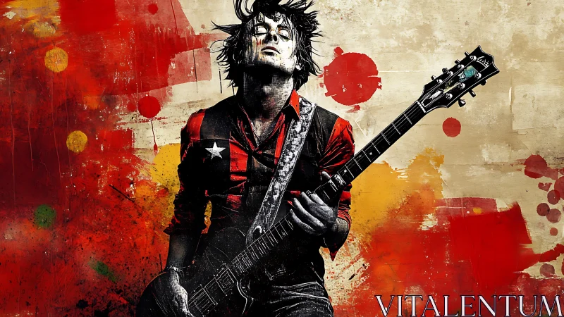 Electric guitarist rides a wild wave of color and sound