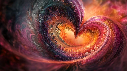 Fractal heart shaped vortex in multicolored abstract field.