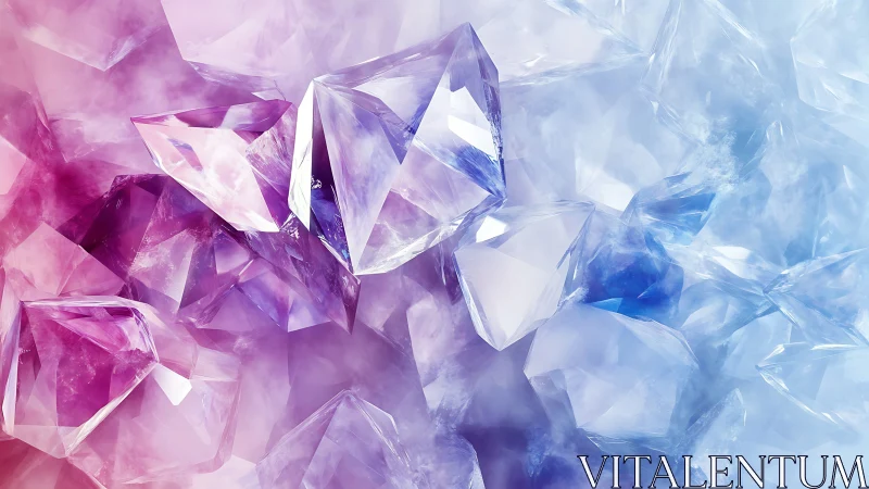 Iridescent crystal cluster in pink and icy blue haze.