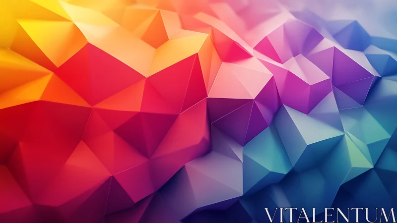 Polygonal gradient surface with multicolor low poly facets.