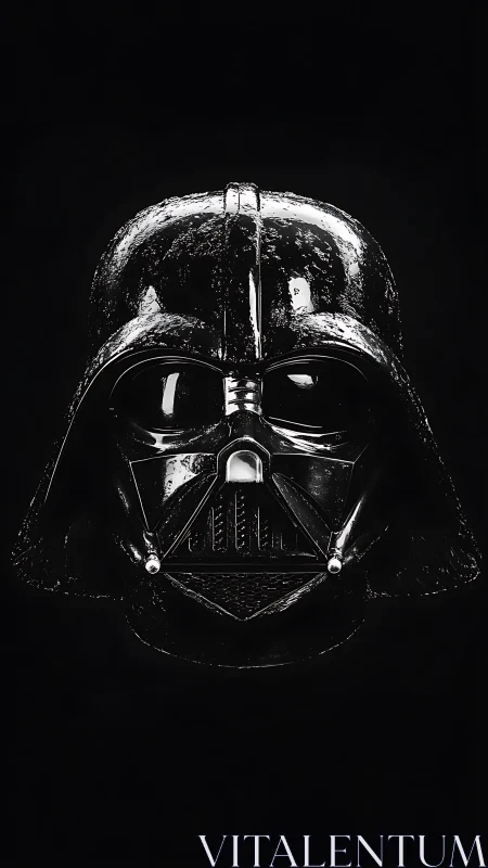 High-contrast glossy black helmet rendered with directional rim lighting