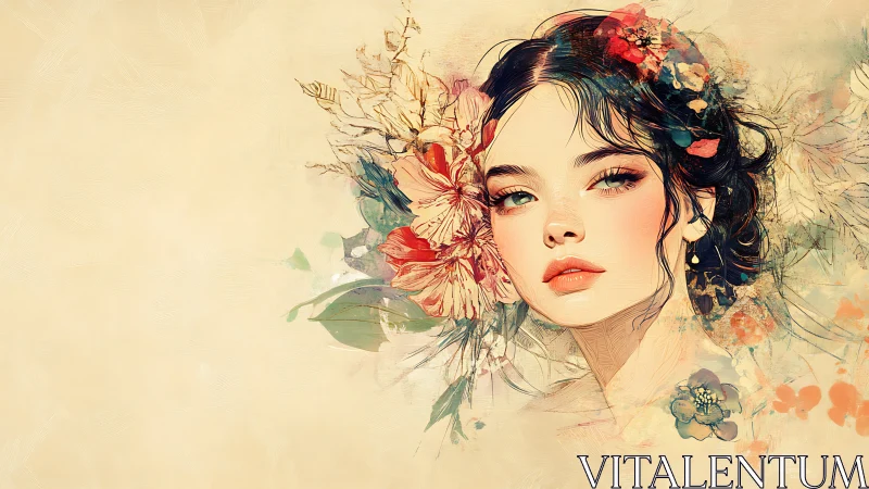 Portrait of a young woman with floral watercolor accents.