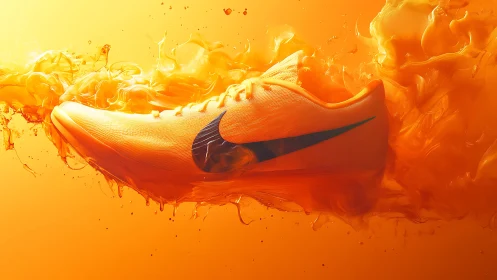 Solar-surge running shoe ignites through liquid fire motion.