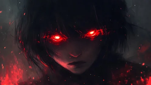 Dark figure with blazing red eyes emerges from shadows.