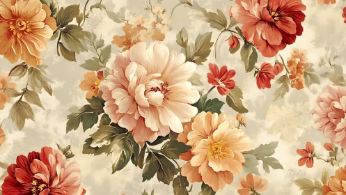 Romantic Garden Florals in Peachy Tones.