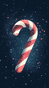 Candy Cane Suspended in Starfield Night Sky
